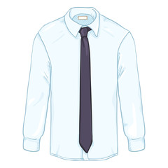 Vector Cartoon White Long-sleeve Classic Men Shirt with a Necktie