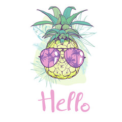 pineapple with glasses design, exotic, background, food, fruit, illustration nature pineapple summer tropical vector drawing fresh