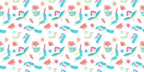Folklore herbal background seamless flowers pattern.