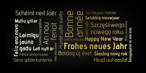 Happy New Year - gold - in different languages