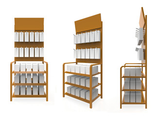 phone accessory display stand, retail display stand with hook for product , display stands isolated on white background. 3d illustration