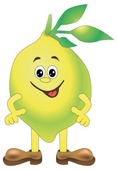 Cartoon funny Illustrations lemon. Funny fruit drawing in cartoon style. Smiley lemon character