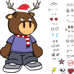 grumpy deer kid cartoon xmas collection set in vector format
