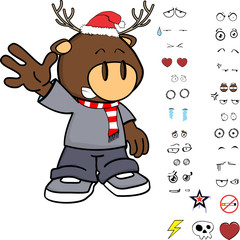 happy deer kid cartoon xmas pack collection in vector format