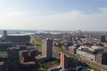 Fototapeta na wymiar view from above on cityscape of Rotterdam