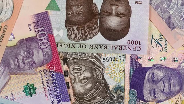 Nigeria naira banknotes rotation, Nigerian bank notes. 4K UHD video footage