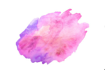 Blue and pink watercolor abstract paint stroke on white background