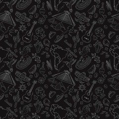 seamless_4_pattern, contour drawing on South America theme, animals, people, buildings, plants, holidays, continent map