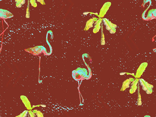 Large flamingo red hawaiian seamless pattern.