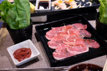 Raw beef and pork Prepared for barbeque grilled