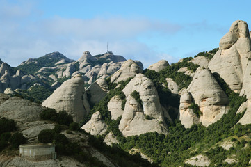 Interesting unusual forms of huge mountains in Montserrat national park in Barcelona, Spain