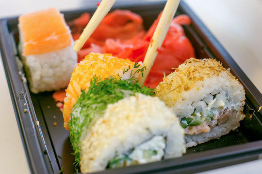 sushi rolls, japanese cuisine, closeup