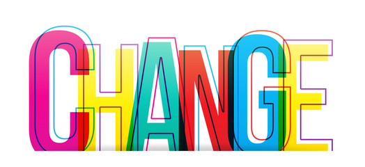 The word ''CHANGE'' on a white background. Isolated colorful letters.