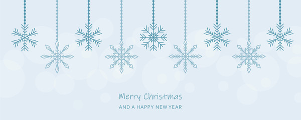 Naklejka na ściany i meble christmas hanging snowflakes decoration blue greeting card vector illustration EPS10