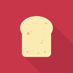 Bread icon with long shadow on red background, flat design style