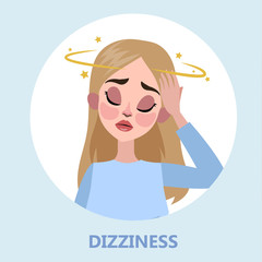 Woman fainting. Symptom of disease or pregnancy.