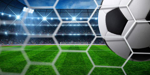 Soccer ball on goal with net