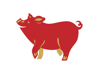 Pig for happy chinese new year celebration in red and gold color. Vector illustration