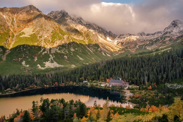 Autumn mountain and Popradske pleso lake in High Tatras, Slovakia