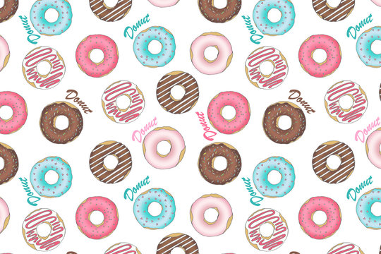 pattern with the image of multi-colored donuts