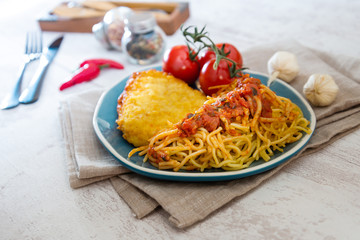 Cordon Bleu macaroni Pasta with salad