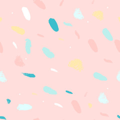 Artistic Confetti Seamless Pattern with simple hand drawn abstract textures. Creative unusual colorful background. Contemporary art. Vector