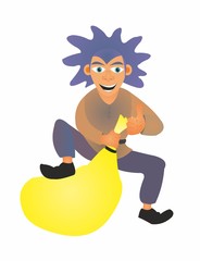 cartoon boy with a bag of good