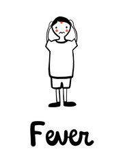 Symptoms of rotavirus infection diarrhea nausea stomach pain vomit fever headache spasms hand drawn minimalism concept design for hospitals banners posters articles prints and books lettering