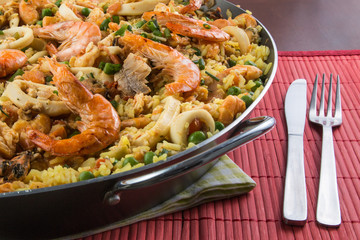 Paella with shrimp