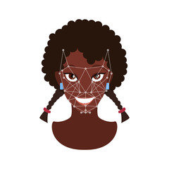 Face recognition. Woman Face. Video search for a criminal. Vector illustration.