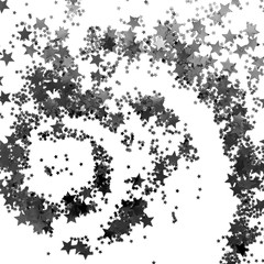 Holiday background. Pattern with black stars on white background. Flat lay, top view, copy space