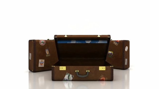 Vacanze intorno al mondo con crociera in una valigia, illustrazione 3d
