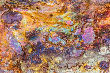 A fantastic and surreal picture of corrosion on a copper-coated steel sheet