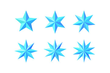Set of beautiful faceted shiny light blue stars