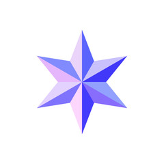 Beautiful six-pointed faceted shiny pink blue star