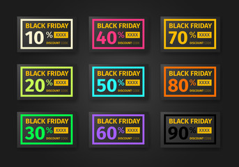 Naklejka premium Black friday discounts template. Set of coupons with different percentages