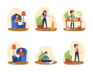 People spend time at the home set