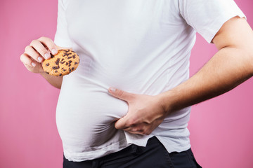 unhealthy eating, glutton, bad nutritional habits, overeating, sugar addiction, overweight. fat man...