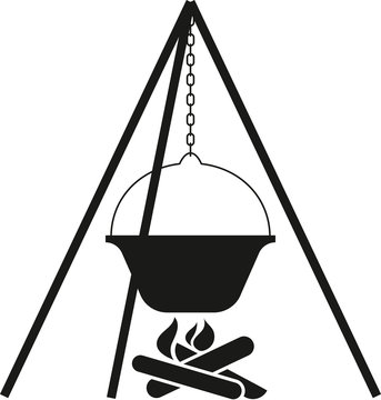 black cauldron cooking over campfire clip art preview