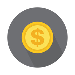 Dollar coin icon, symbol on color background. Vector isolated design