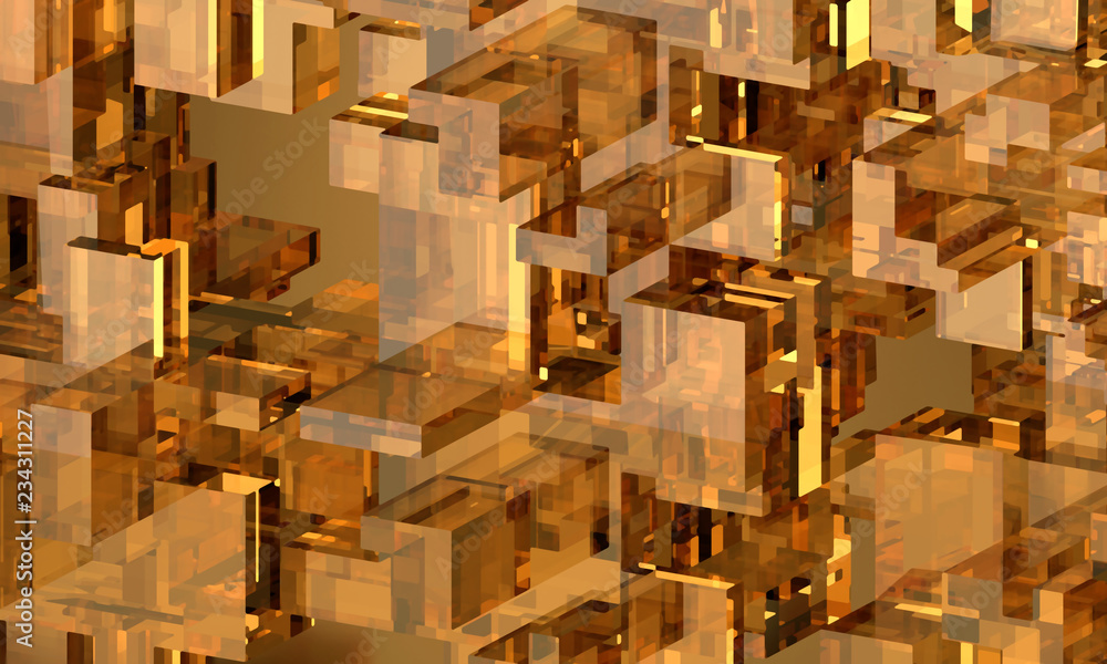 Poster gold squares blocks abstract background , 3d rendering.