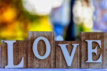 Wooden letters love. LOVE word. Vintage LOVE