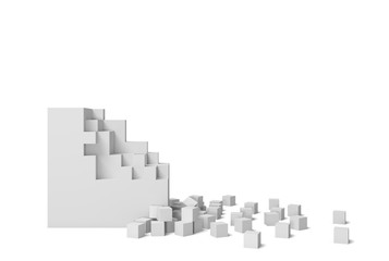 3d rendering of a white square on a white background starting to get destroyed piece by piece.