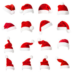 Collage with different shapes of Santa Claus helper hat