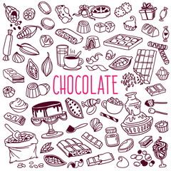 Chocolate doodle set. Hand drawn vector illustration isolated on white background