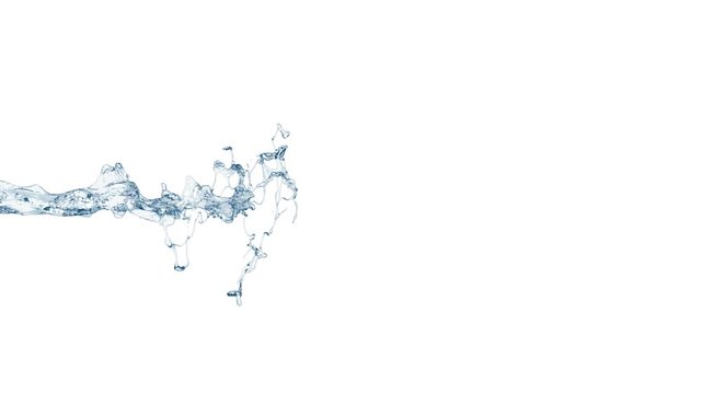 4K Slow motion 3d blue water splash isolated on a white background with alpha matte