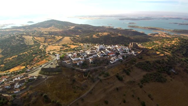 Portugal. Drone in Monsaraz. Village in Alentejo. 4k Aerial view Video