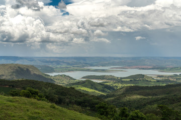 Fototapeta premium Landscape of mountains with dammed lake in the region of Minas Gerais, Brazil