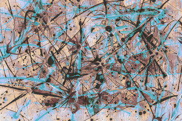 Colorful wet abstract paint leaks and splashes texture on white watercolor paper background. Natural organic shapes and design.