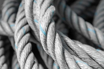 Gray rope on the ship close-up.
